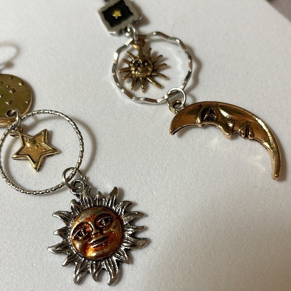 Bronze Moon Sun Asymmetrical Earrings - Picture 8 of 14